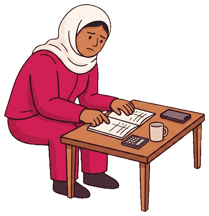 دفتر وآلة حاسبة وكوباية، والشهر بيتقفل بالإيد.