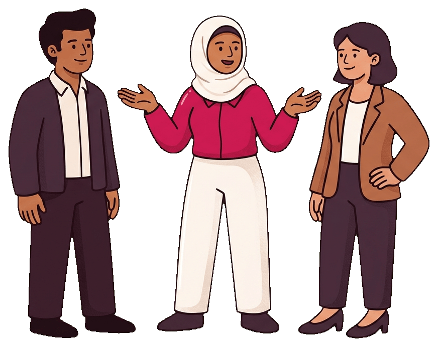 تلات أصحاب براندات واقفين بيتكلموا مع بعض.